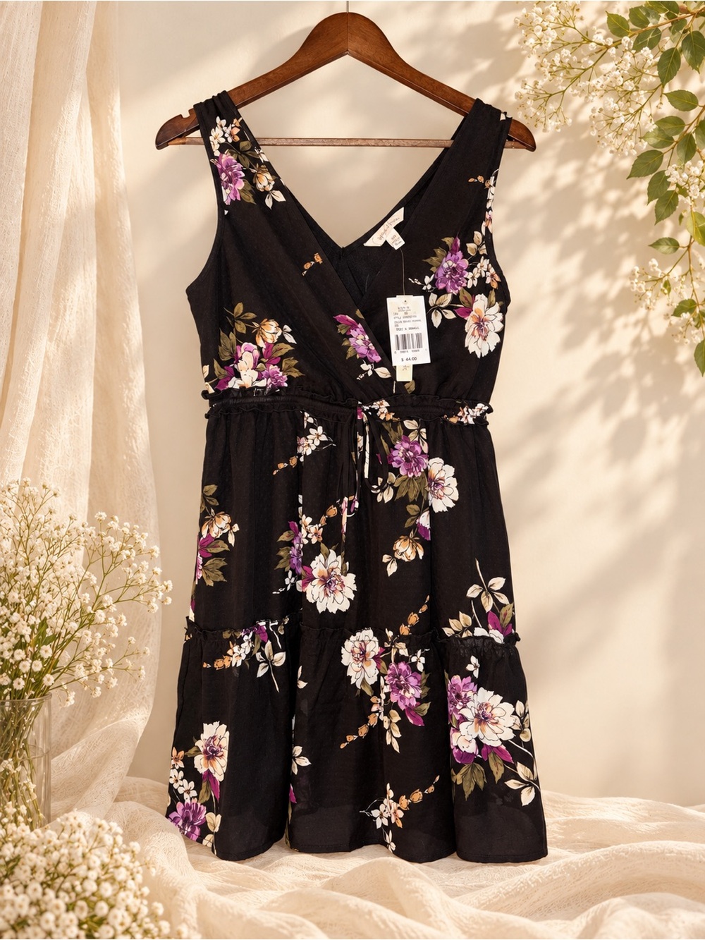 NWT Speechless Black Floral Tiered Midi Dress XS Boho